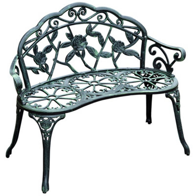 Outsunny Garden Bench Porch Park Chair Seater Antique Rose Style Cast Aluminium