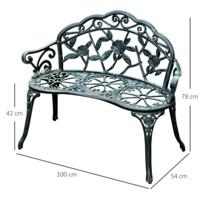Outsunny Garden Bench Porch Park Chair Seater Antique Rose Style Cast Aluminium