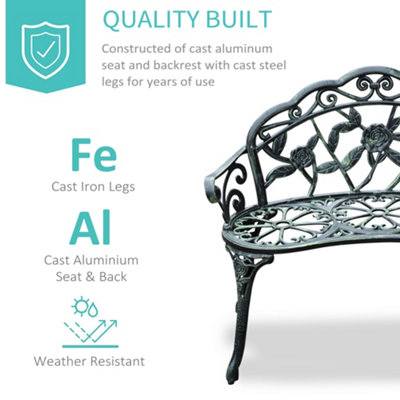 Outsunny Garden Bench Porch Park Chair Seater Antique Rose Style Cast Aluminium