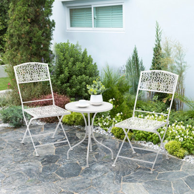 Outsunny Garden Bistro Set for 2 with Folding Chairs and Round Table White