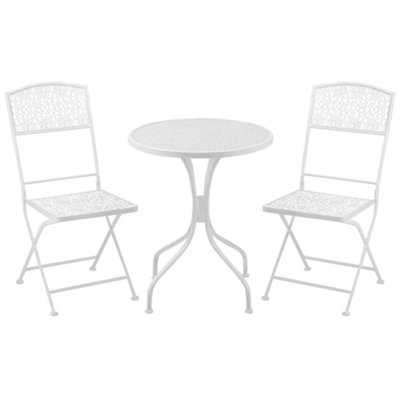 Outsunny Garden Bistro Set for 2 with Folding Chairs and Round Table, White