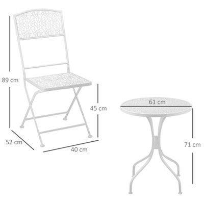 Outsunny Garden Bistro Set for 2 with Folding Chairs and Round Table, White