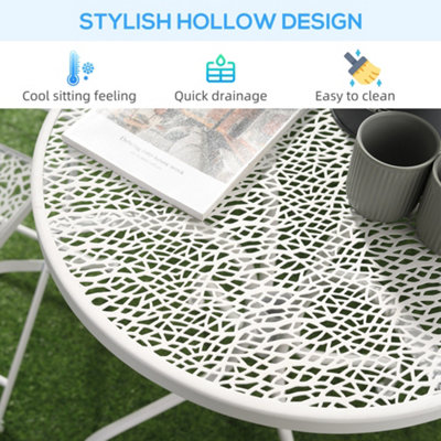 Outsunny Garden Bistro Set for 2 with Folding Chairs and Round Table, White