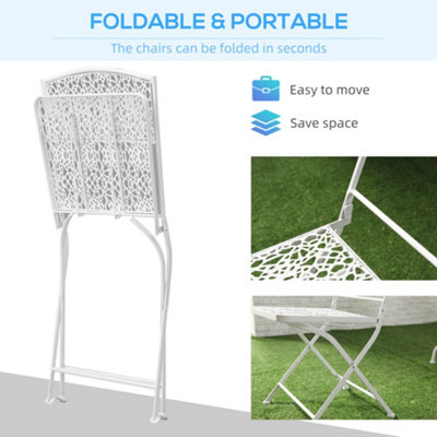 Outsunny Garden Bistro Set for 2 with Folding Chairs and Round Table, White