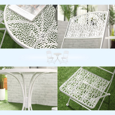 Outsunny Garden Bistro Set for 2 with Folding Chairs and Round Table, White