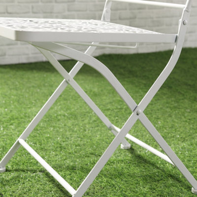 Outsunny Garden Bistro Set for 2 with Folding Chairs and Round Table, White