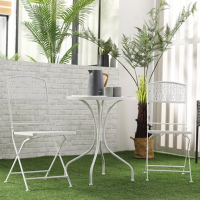 Outsunny Garden Bistro Set for 2 with Folding Chairs and Round Table, White