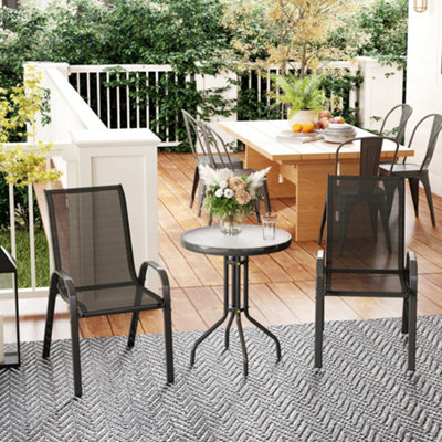 Outsunny Garden Bistro Set, Small Garden Set w/ Stackable Chairs, Black