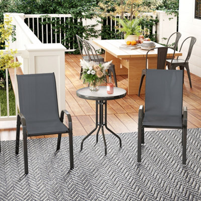 Outsunny Garden Bistro Set, Small Garden Set w/ Stackable Chairs, Dark Grey