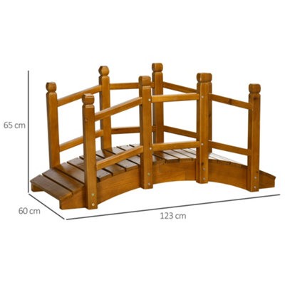 Outsunny Garden Bridge with Safety Railings for Pond Creek Stream, Brown