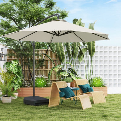 Outsunny Garden Cantilever Parasol with Cover Weighted Base Wind Strap Cream