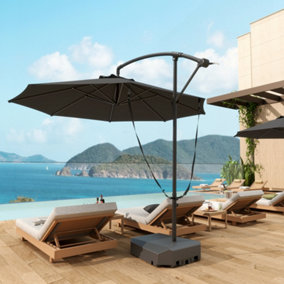 Outsunny Garden Cantilever Parasol with Cover Weighted Base Wind Strap Grey