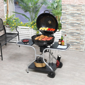 Outsunny Garden Charcoal Barbecue Grill Trolley BBQ Patio Heating w/ Wheels