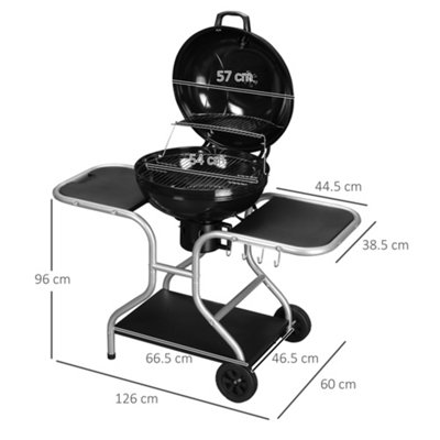 Outsunny Garden Charcoal Barbecue Grill Trolley BBQ Patio Heating w/ Wheels - 3