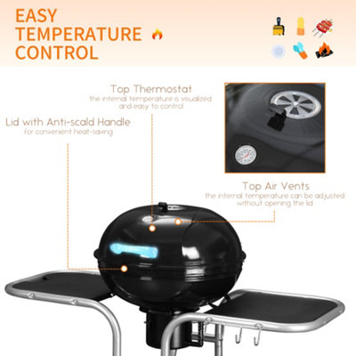 Outsunny Garden Charcoal Barbecue Grill Trolley BBQ Patio Heating w/ Wheels - 5