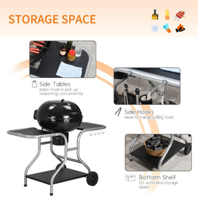 Outsunny Garden Charcoal Barbecue Grill Trolley BBQ Patio Heating w/ Wheels - 6