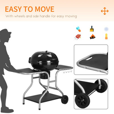 Outsunny Garden Charcoal Barbecue Grill Trolley BBQ Patio Heating w/ Wheels - 7