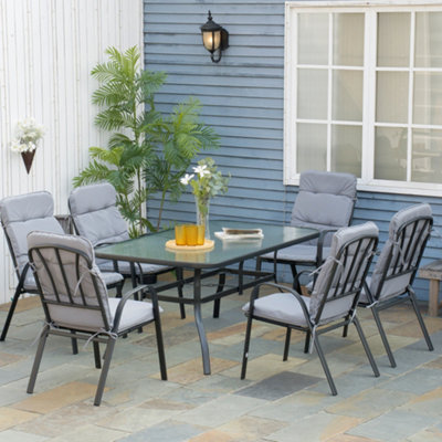 Glass top patio table with 6 chairs sale