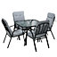 Outsunny Garden Dining Set,Square Dining Table and 4 Cushioned Armchairs, Tempered Glass Top Table w/ Umbrella Hole,  Black