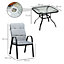 Outsunny Garden Dining Set,Square Dining Table and 4 Cushioned Armchairs, Tempered Glass Top Table w/ Umbrella Hole,  Black