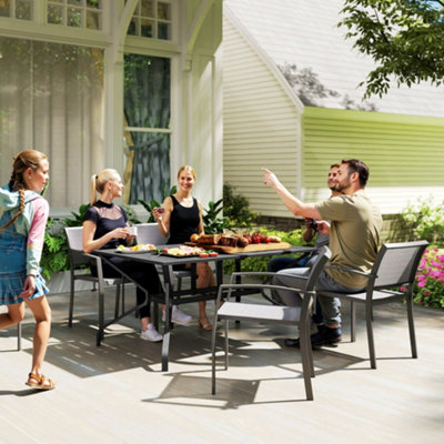 Outsunny 120 x 70 cm Garden Table for 4-6 with Aluminium Frame, Slatted Top