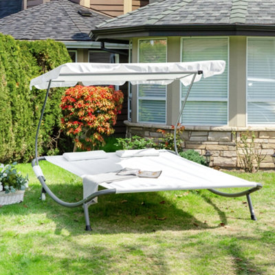 Outsunny Garden Double Hammock Sun Lounger Day Bed Canopy 2 Pillows with Stand New