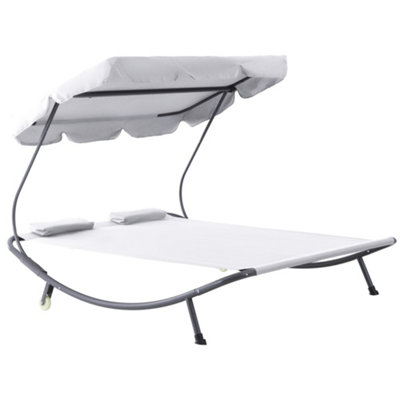 Outsunny Garden Double Hammock Sun Lounger Day Bed Canopy 2 Pillows with Stand New