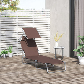Outsunny Garden Folding Chair Sun Lounger Bed Outdoor Recliner Seat w/ Sunshade