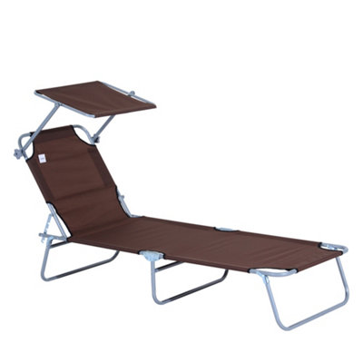 Outsunny Garden Folding Chair Sun Lounger Bed Outdoor Recliner Seat with Sunshade