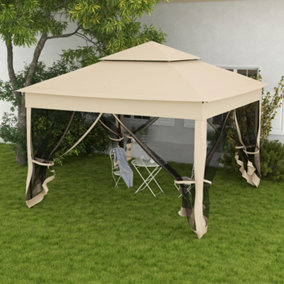 Outsunny Garden Folding Tent Heavy Duty Pop Up Gazebo for Party Cream