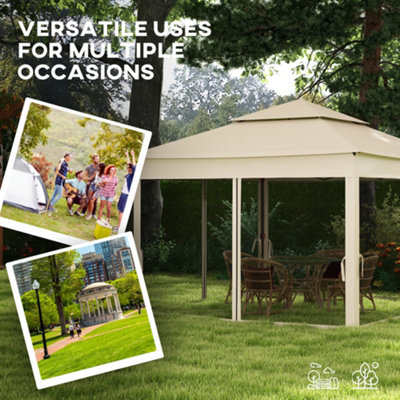 Outsunny Garden Folding Tent Heavy Duty Pop Up Gazebo for Party Cream - 4