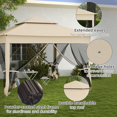 Outsunny Garden Folding Tent Heavy Duty Pop Up Gazebo for Party Cream - 7