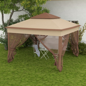 Outsunny Garden Folding Tent Heavy Duty Pop Up Gazebo for Party Khaki