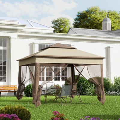 Outsunny Garden Folding Tent Heavy Duty Pop Up Gazebo Outdoor for Party Khaki