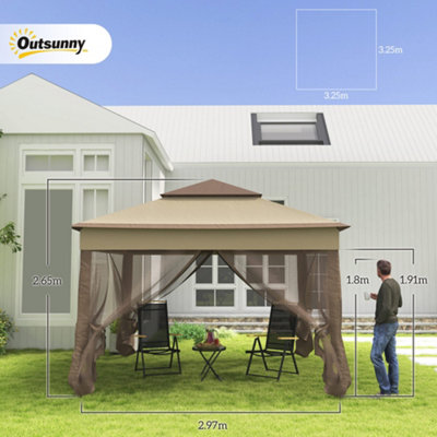 Outsunny Garden Folding Tent Heavy Duty Pop Up Gazebo Outdoor for Party Khaki