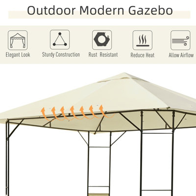 Outsunny Garden Gazebo Awning Tent Marquee Water Resistant Steel Cream 3mx3m