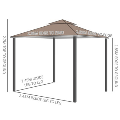 Outsunny Garden Gazebo Wedding Canopy Shelter Mesh Square Party Brown 3 x 3m