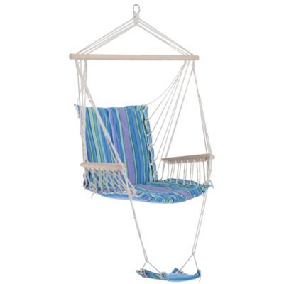 Outsunny Garden Hammock  Footrest Armrest Patio Swing Seat Hanging Rope Blue