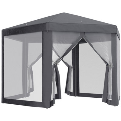 Outsunny Garden Hexagonal Gazebo Outdoor Canopy Patio Party Tent Grey