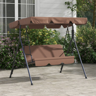Outsunny Garden Metal Swing Chair 3 Seater Hammock Patio Canopy Bench Lounger