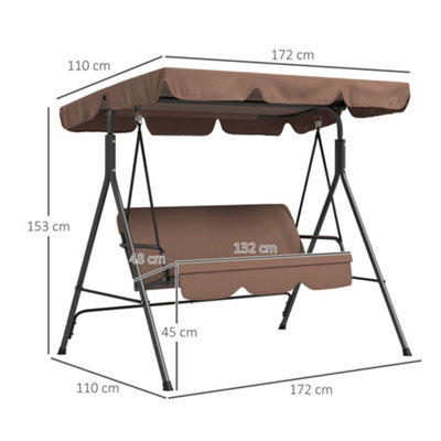 Outsunny Garden Metal Swing Chair 3 Seater Hammock Patio Canopy Bench Lounger - 3