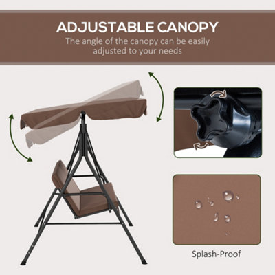 Outsunny Garden Metal Swing Chair 3 Seater Hammock Patio Canopy Bench Lounger
