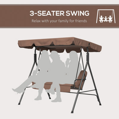 Outsunny Garden Metal Swing Chair 3 Seater Hammock Patio Canopy Bench Lounger - 4