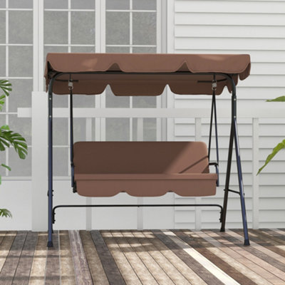 Outsunny Garden Metal Swing Chair 3 Seater Hammock Patio Canopy Bench Lounger - 8
