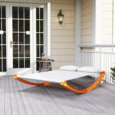 Outsunny Garden Outdoor Wooden Wood Frame Hammock Rocking Sun Bed Lounger Beds with 2 Pillows