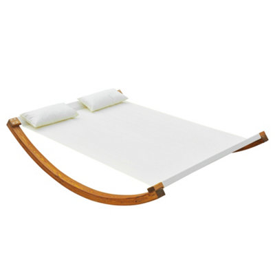 Outsunny Garden Outdoor Wooden Wood Frame Hammock Rocking Sun Bed Lounger Beds with 2 Pillows