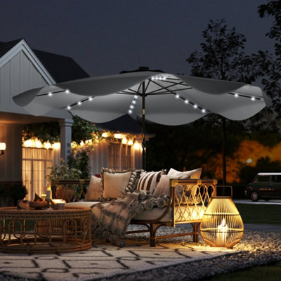 Outsunny Garden Parasol Umbrella with LED Lights and Tilt, Table Umbrella