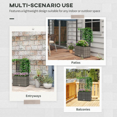 Outsunny Garden PE Rattan Planter Box w/ Trellis Flower Raised Bed ...