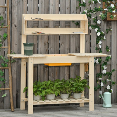 Outsunny Garden Potting Bench Workstation Table w/ Sliding Tabletop ...