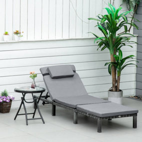 Outsunny Garden Rattan Furniture Recliner Lounger Sun Reclining Daybed Patio Grey